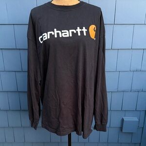 Carhartt Men's Black and Orange Logo Long Sleeve Tee